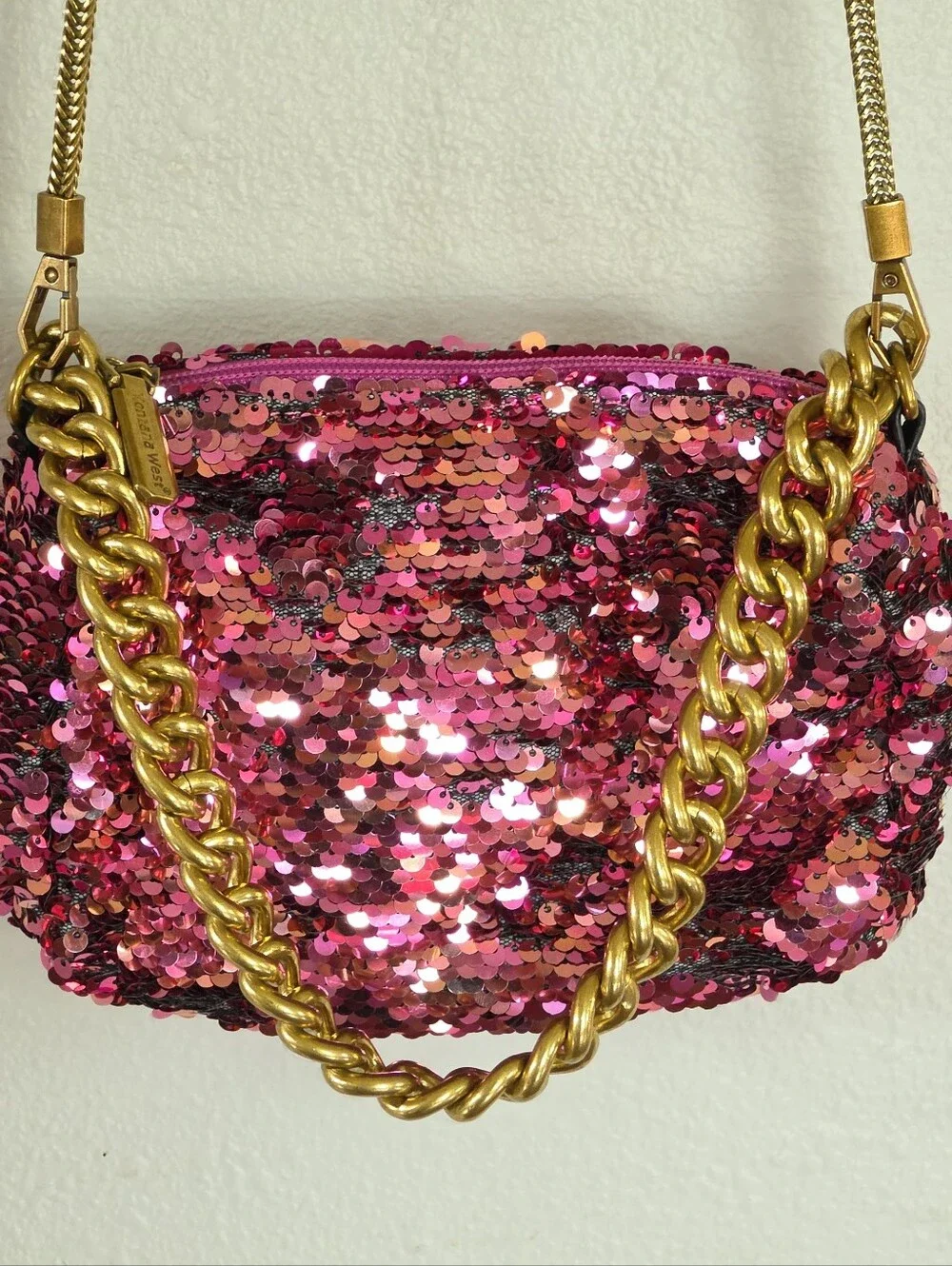 MONTANA WEST Sequin Hand Bag Link & Crossbody Straps Shiny Pink Night Out!